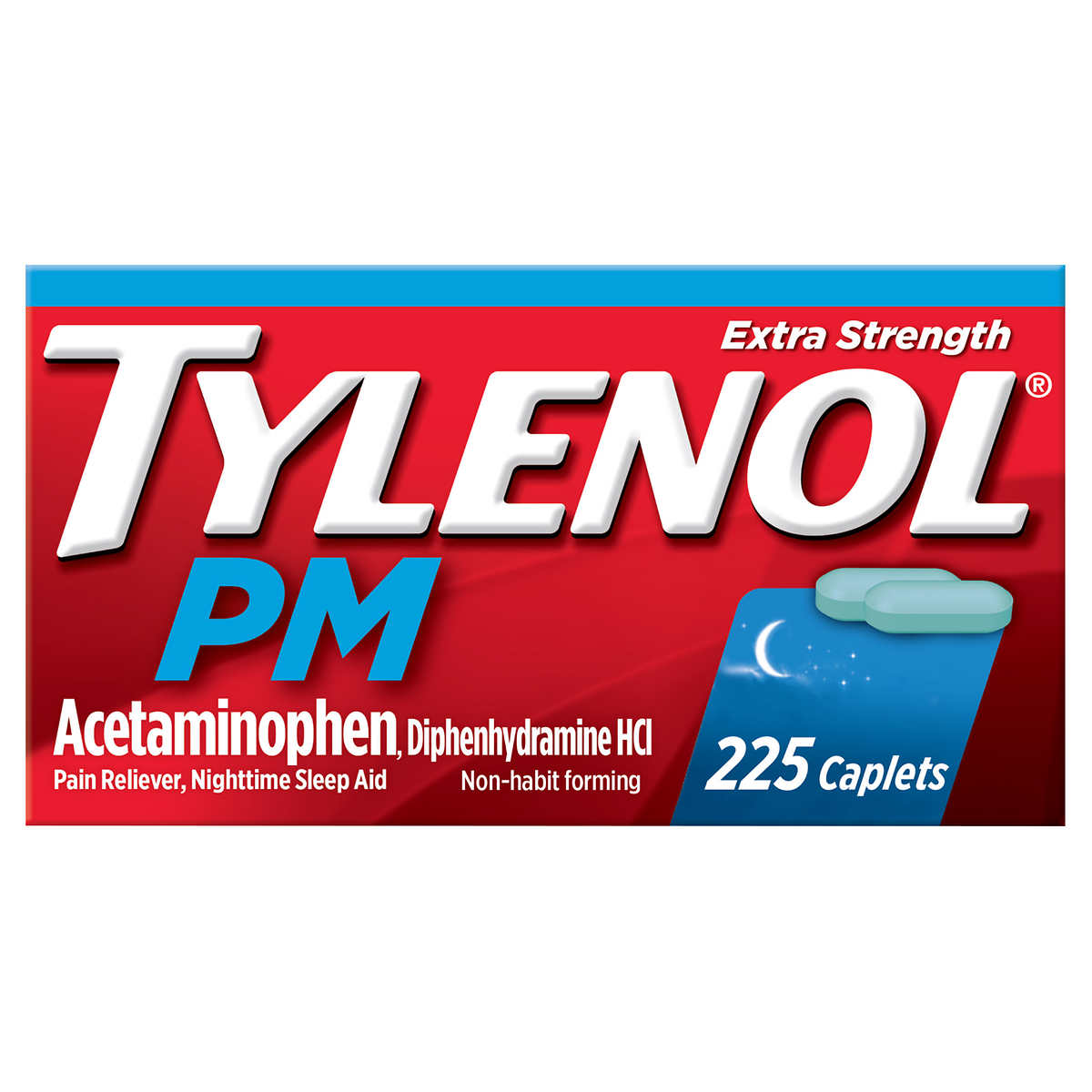 Tylenol PM Extra Strength Acetaminophen 500 mg Pain Reliever & Sleep Aid, 225 Caplets