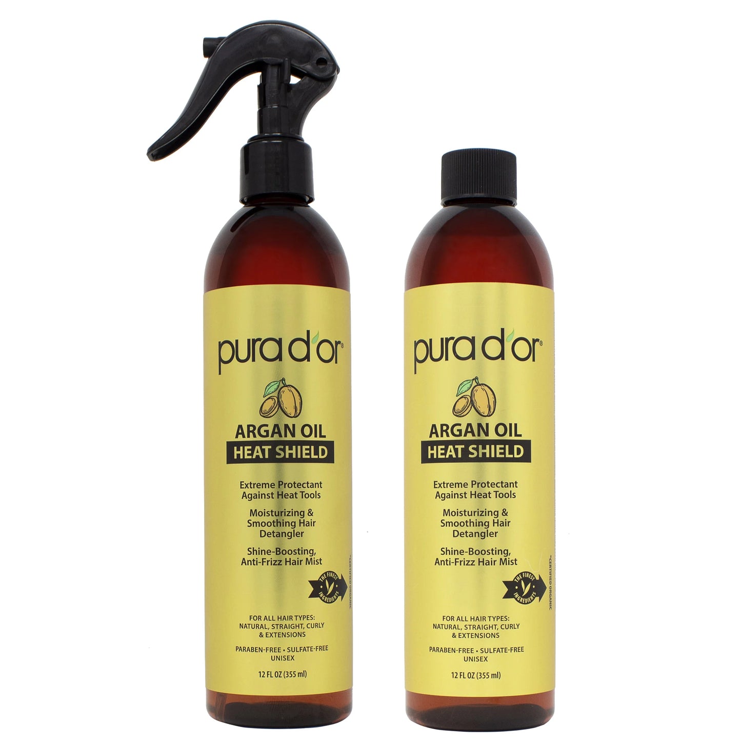 Pura d'or Argan Oil Heat Shield Protectant Spray, 12 fl oz 2-pack