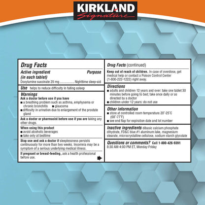 Kirkland Signature Nighttime Sleep Aid, 192 Tablets