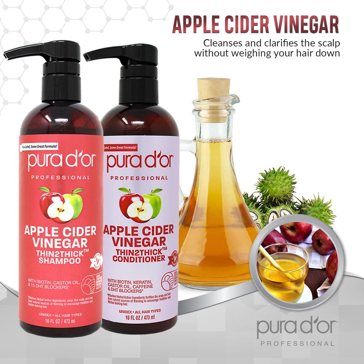 Pura d'or Apple Cider Vinegar Thin2Thick Clarifying and Detoxing Shampoo & Conditioner Duo