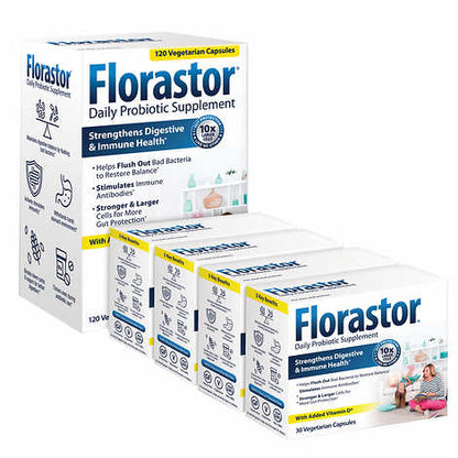 Florastor Daily Probiotic with Vitamin D3, 120 Vegetarian Capsules