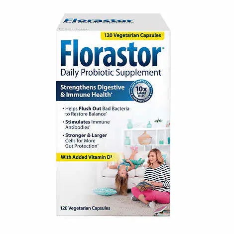 Florastor Daily Probiotic with Vitamin D3, 120 Vegetarian Capsules